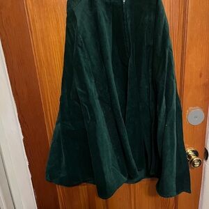 Hell Bunny Green Pleated Corduroy Midi Skirt